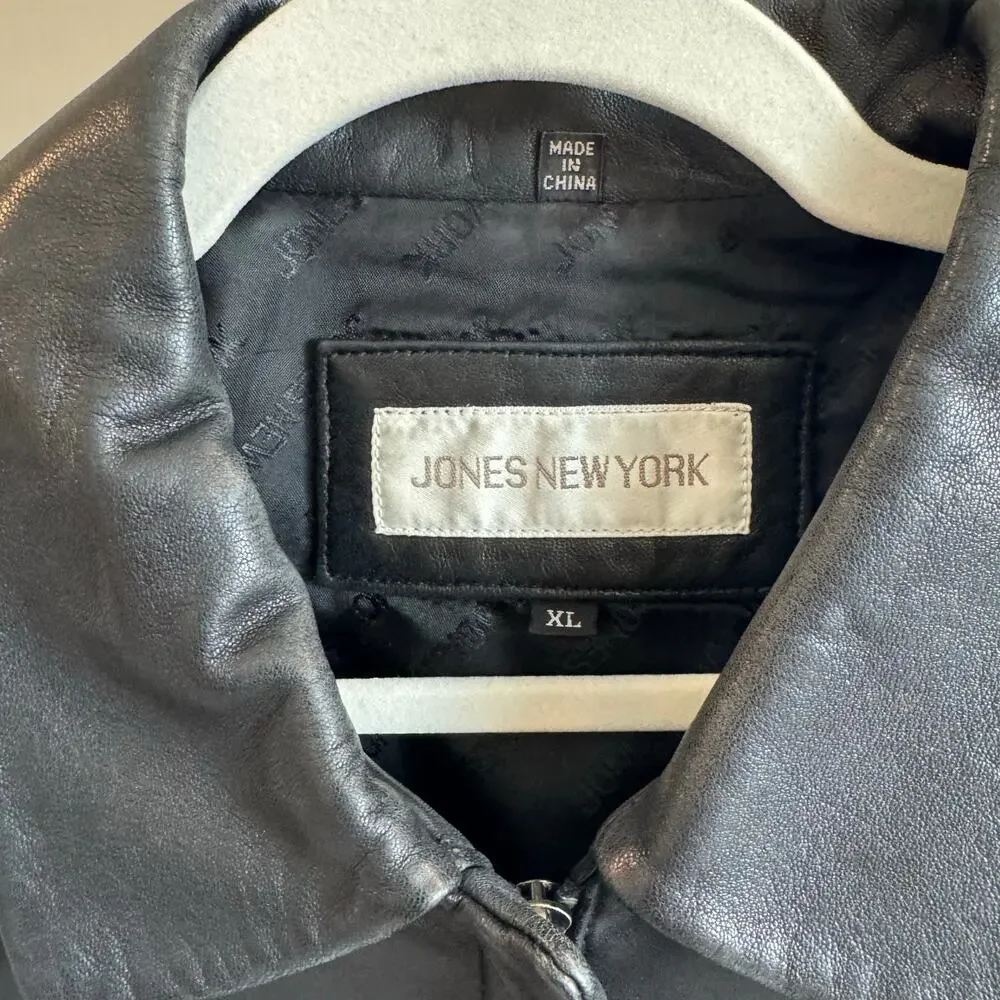 Jones New York Vintage Black Leather Jacket XL Fits M-L Excellent - Picture 5 of 6